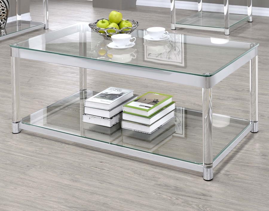 Anne - Coffee Table With Lower Shelf - Chrome and Clear
