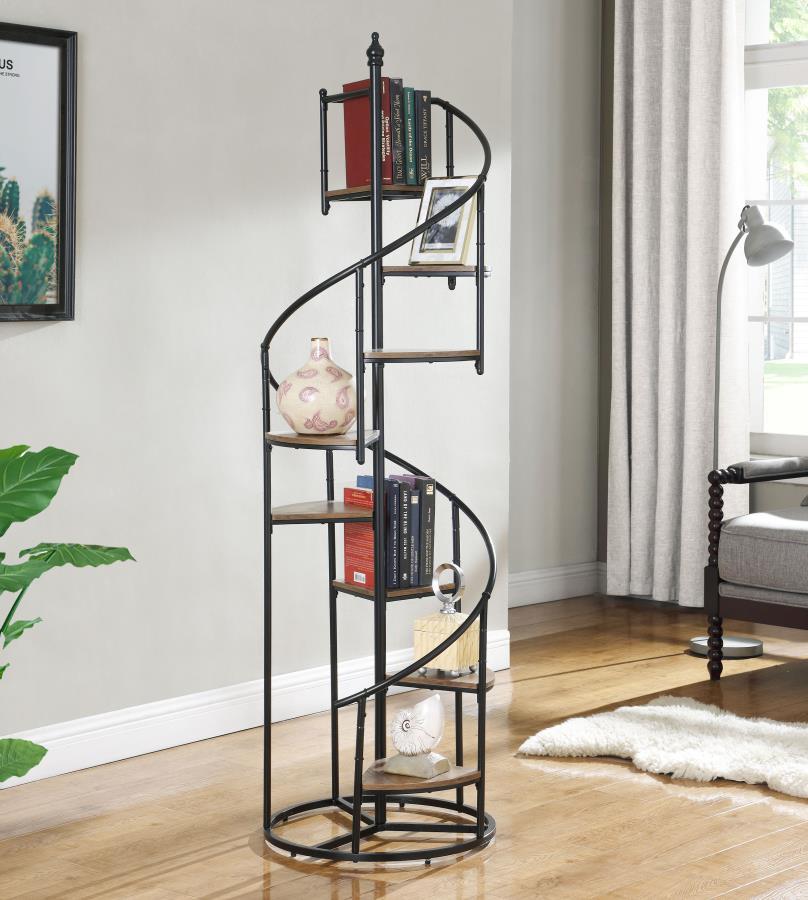 Roseglen - 8-Shelf Staircase Bookcase - Rustic Brown and Black