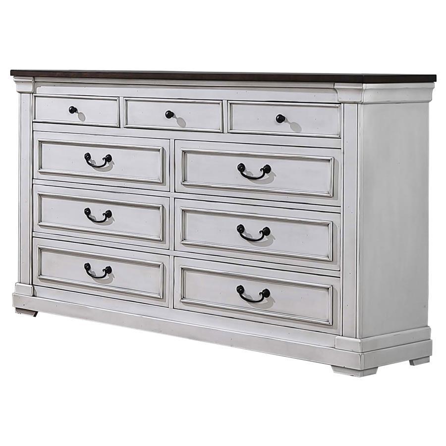 Hillcrest - 9-Drawer Dresser - Dark Rum and White