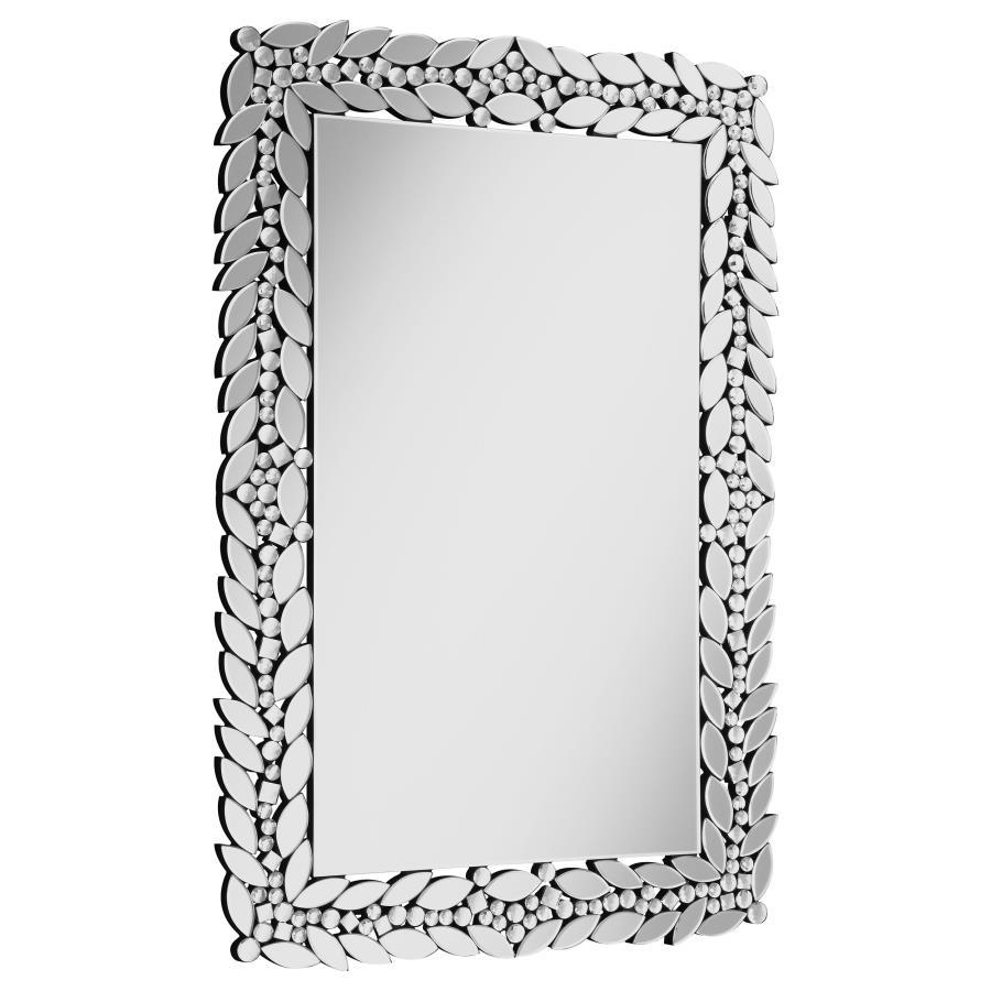 Cecily - Rectangular Leaves Frame Wall Mirror Faux Crystal