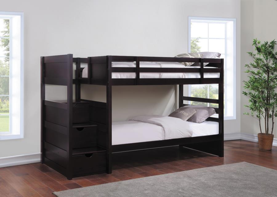 Elliott - Twin Over Twin Stairway Bunk Bed - Cappuccino