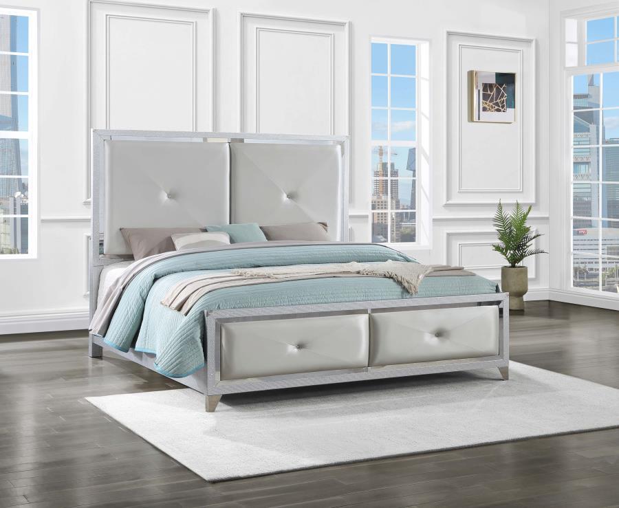 Larue - Upholstered Tufted Eastern King Panel Bed - Silver
