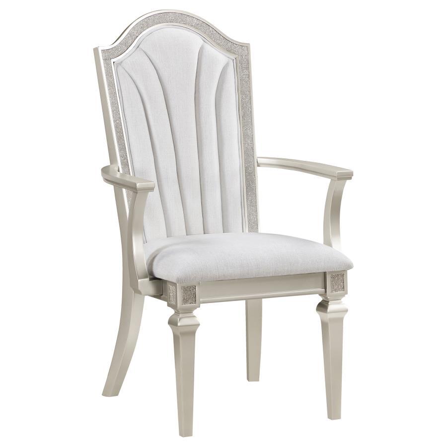 Evangeline - Upholstered Dining Arm Chair With Faux Diamond Trim (Set of 2) - Ivory and Silver Oak