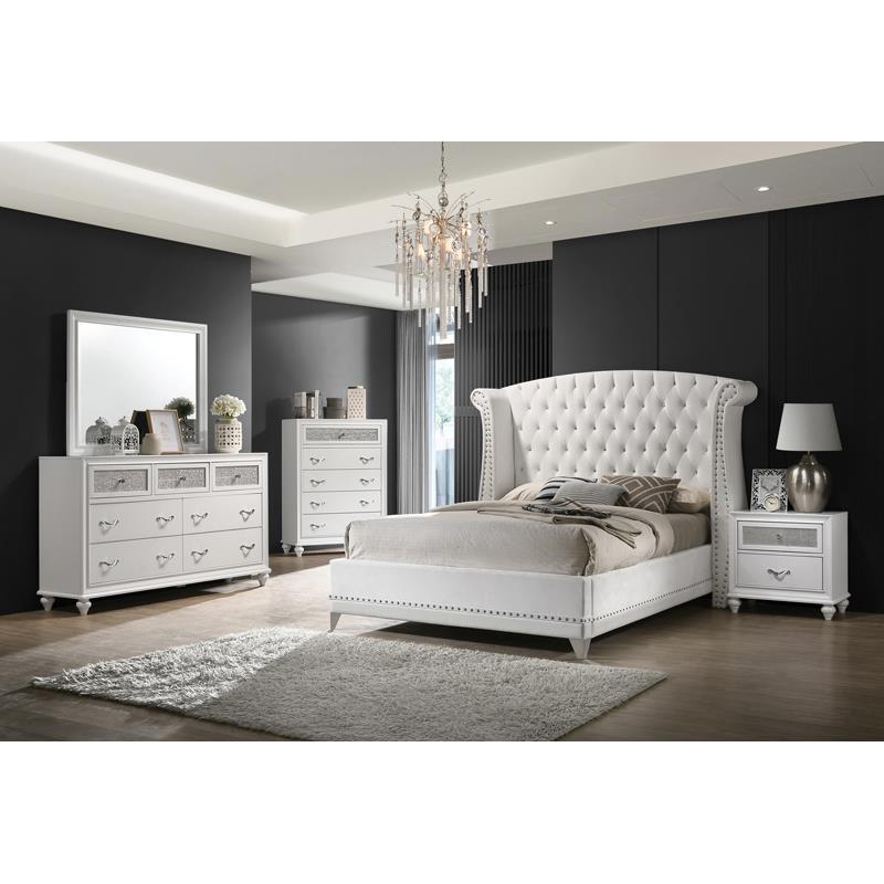 Barzini - 5-Piece Queen Upholstered Tufted Bedroom Set - White