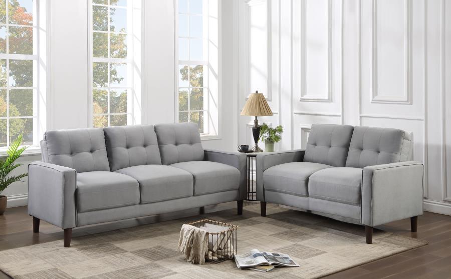 Bowen - 2-Piece Upholstered Track Arms Tufted Sofa Set - Grey