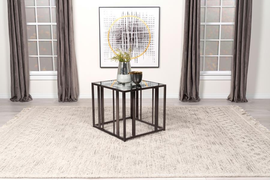 Adri - Rectangular Glass Top End Table - Clear and Black Nickel
