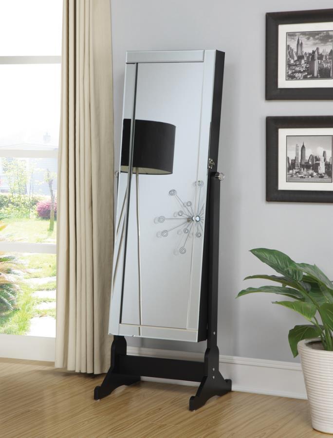 Cortez - Storage Jewelry Cheval Mirror - Black