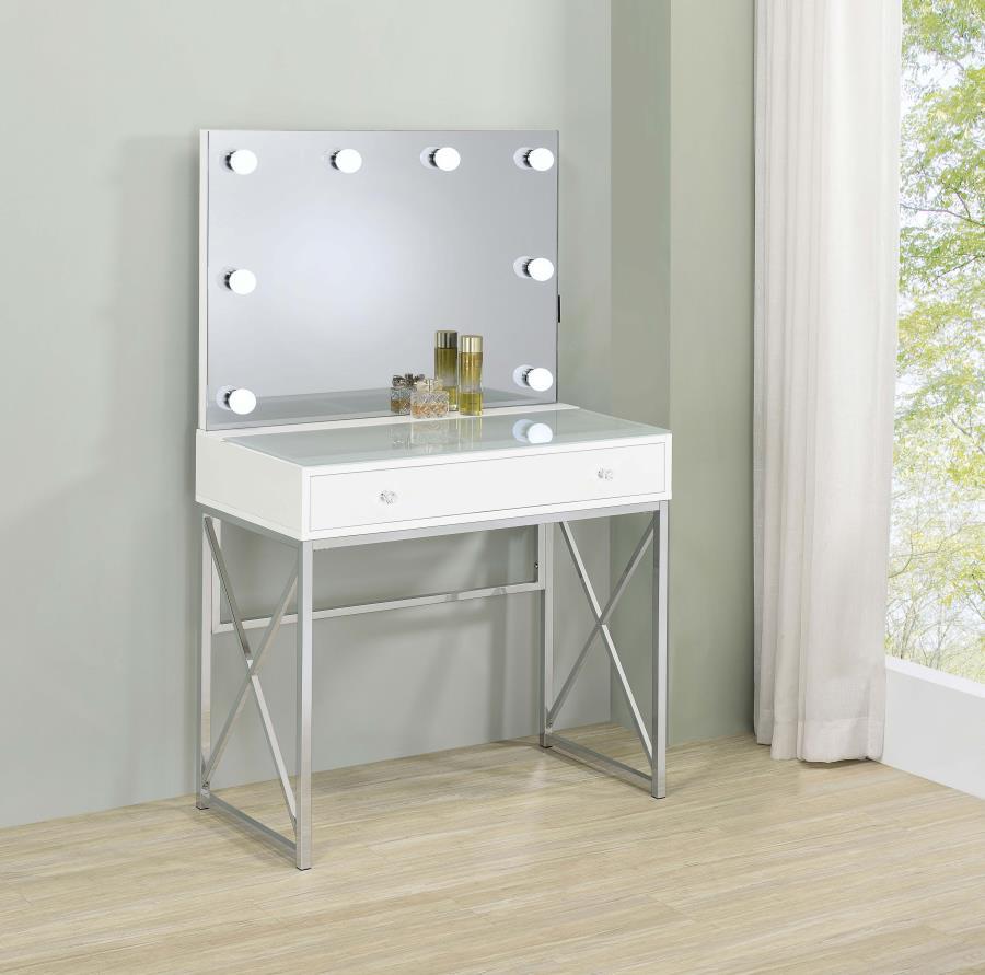 Eliza - 2-Piece Vanity Set With Hollywood Lighting - White and Chrome