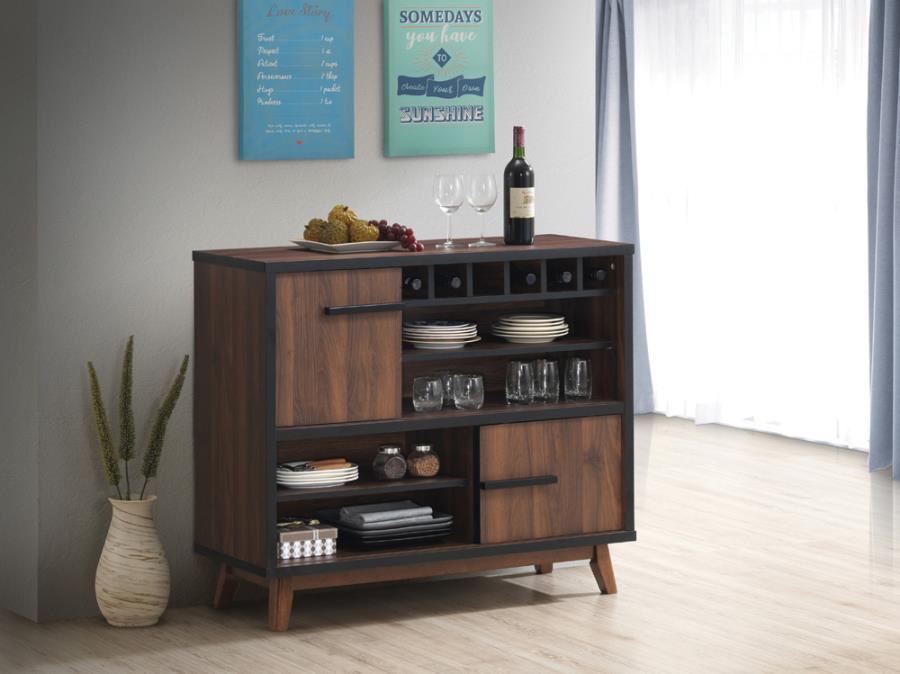 Ezekiel - Wine Cabinet With 2 Sliding Doors - Walnut and Black