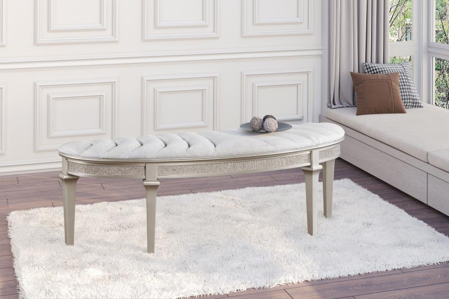 Evangeline - Upholstered Demilune Bench - Ivory and Silver Oak