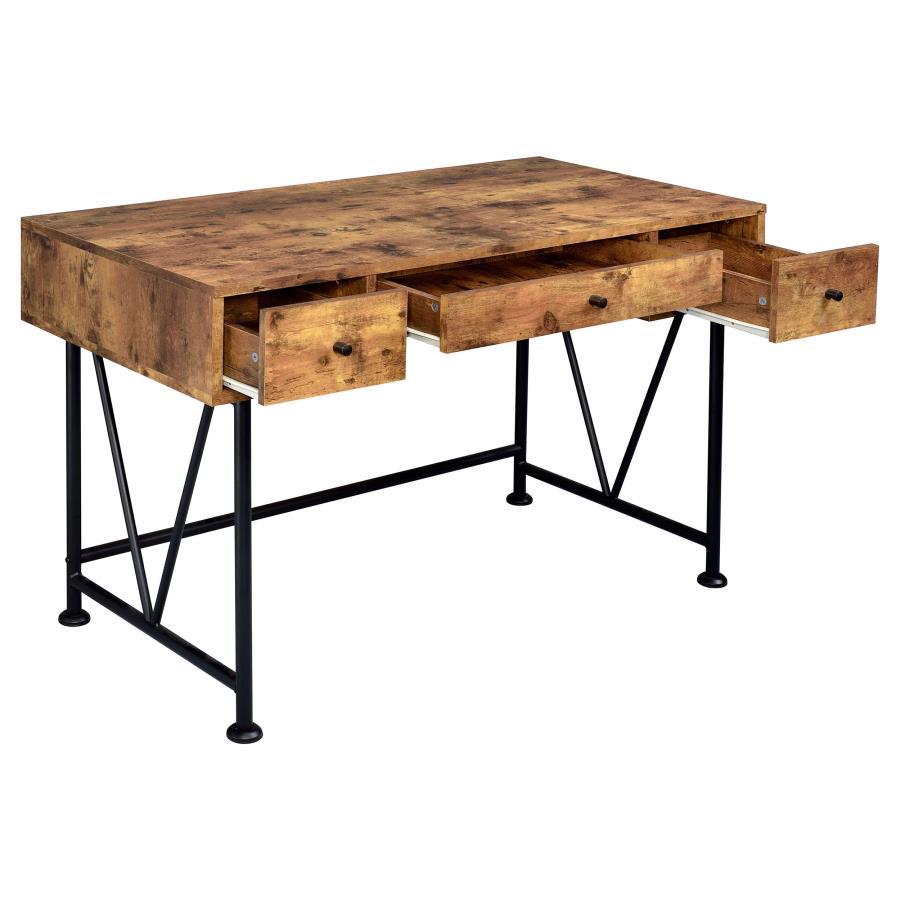 Analiese - 2-Piece 3-Drawer Writing Desk Set - Antique Nutmeg and Black