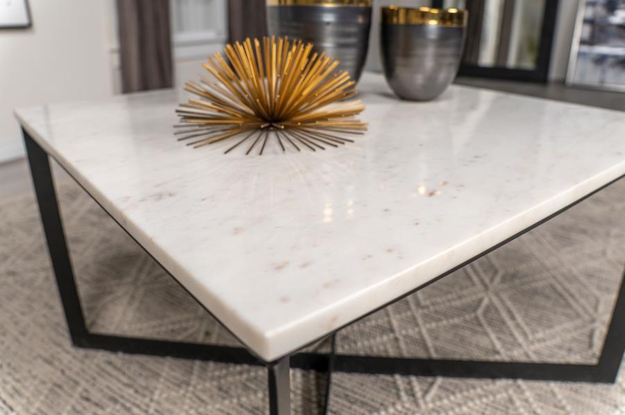 Tobin - Square Marble Top Coffee Table - White and Black
