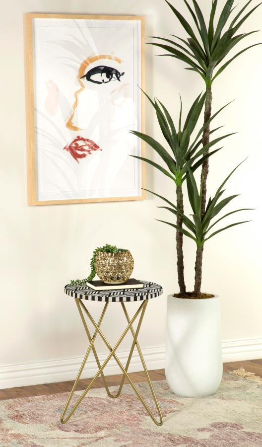 Xenia - Round Accent Table With Hairpin Legs - Black and White