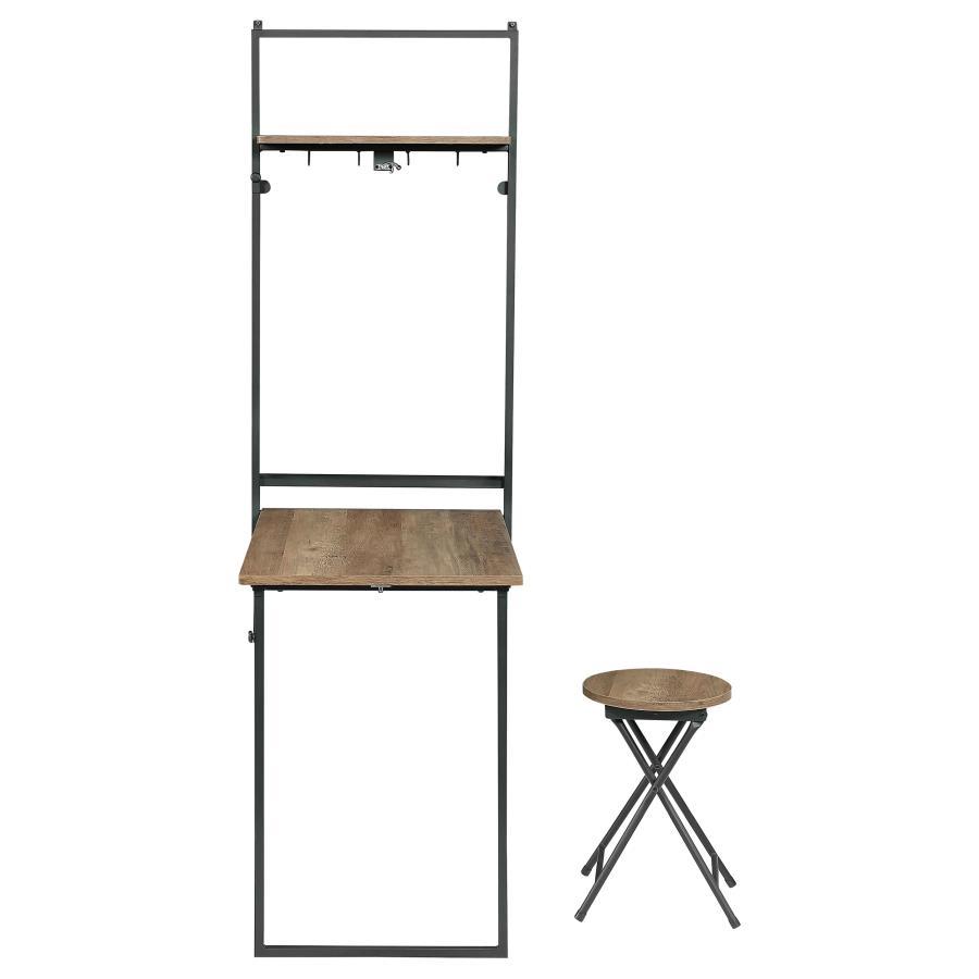 Riley - Foldable Wall Desk With Stool - Rustic Oak and Sandy Black