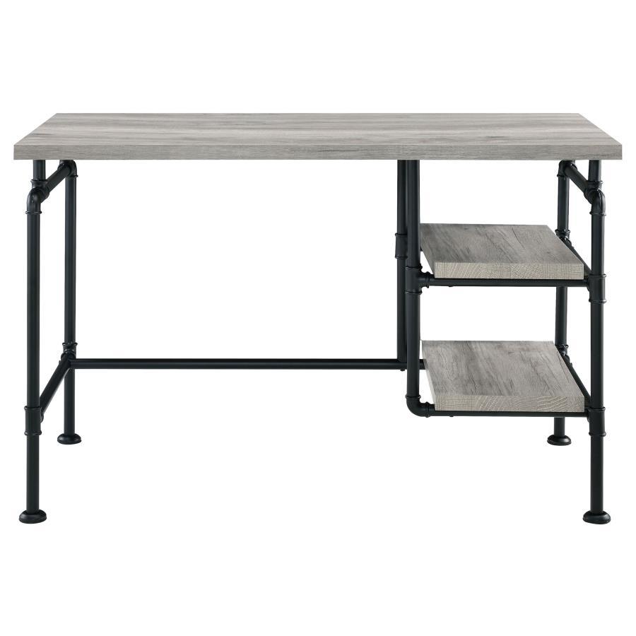 Delray - 2-Tier Open Shelving Writing Desk - Grey Driftwood and Black