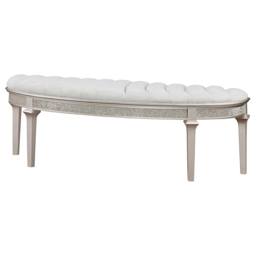 Evangeline - Upholstered Demilune Bench - Ivory and Silver Oak