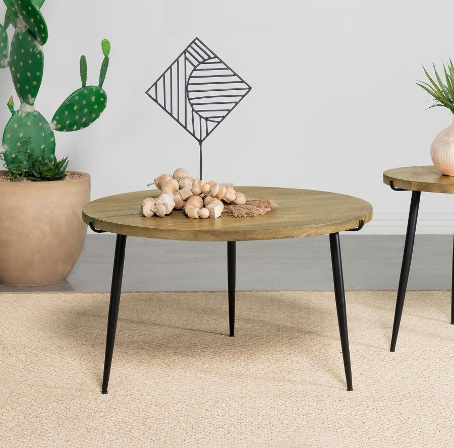 Pilar - Round Solid Wood Top Coffee Table - Natural and Black