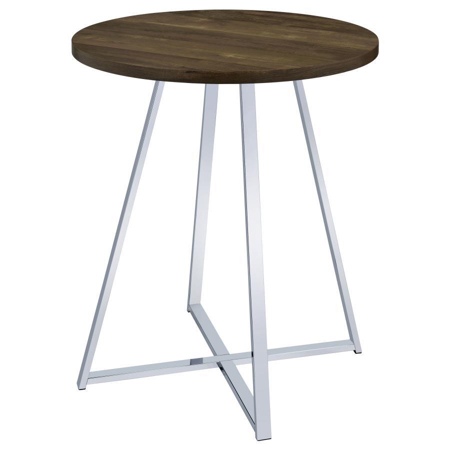 Burkhart - Sled Base Round Bar Table - Brown Oak and Chrome