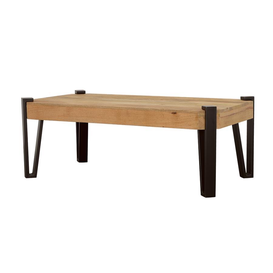 Winston - Wooden Rectangular Top Coffee Table - Natural and Matte Black