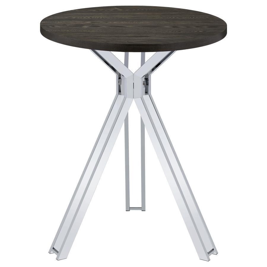 Edgerton - Round Wood Top Bar Table - Dark Oak and Chrome