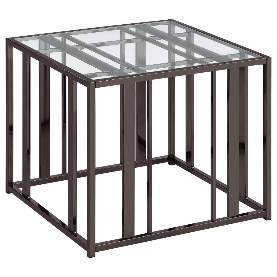 Adri - Rectangular Glass Top End Table - Clear and Black Nickel