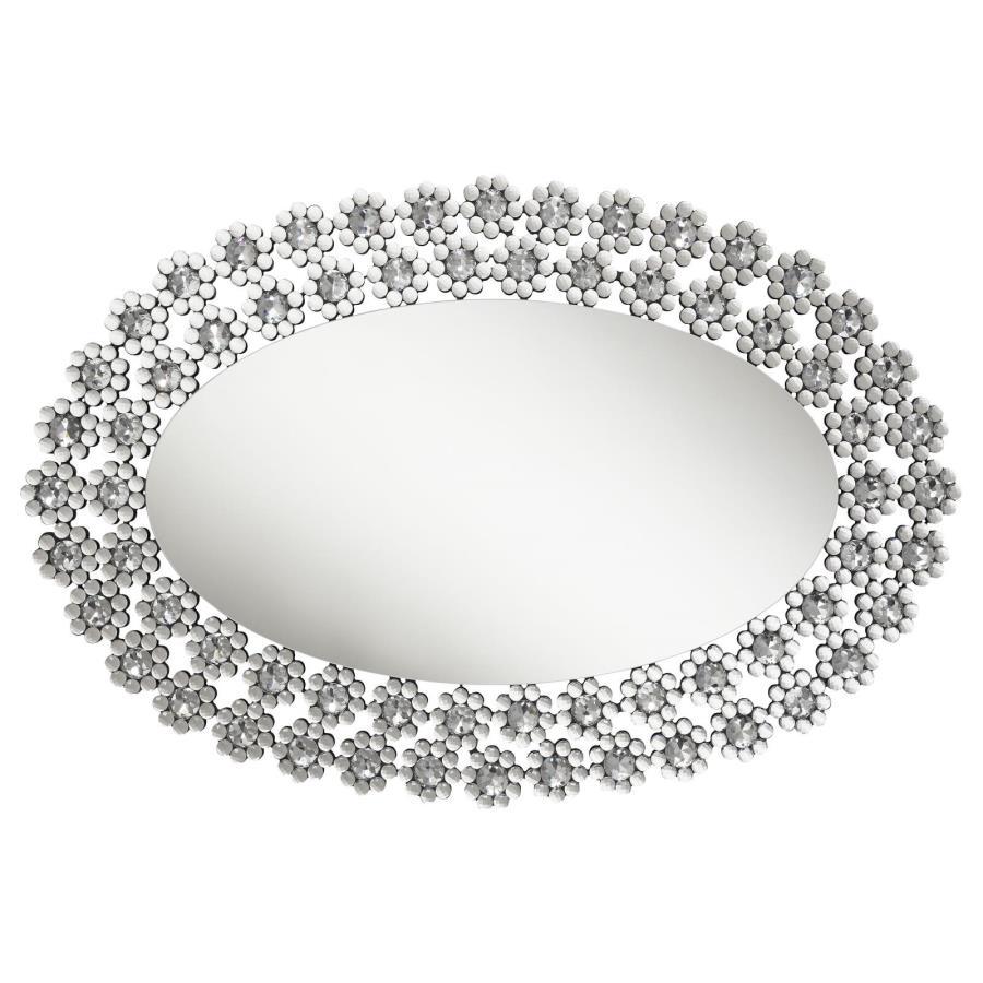 Colleen - Oval Wall Mirror With Faux Crystal Blossoms