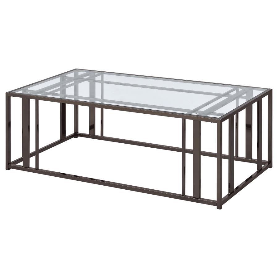 Adri - Rectangular Glass Top Coffee Table - Clear and Black Nickel