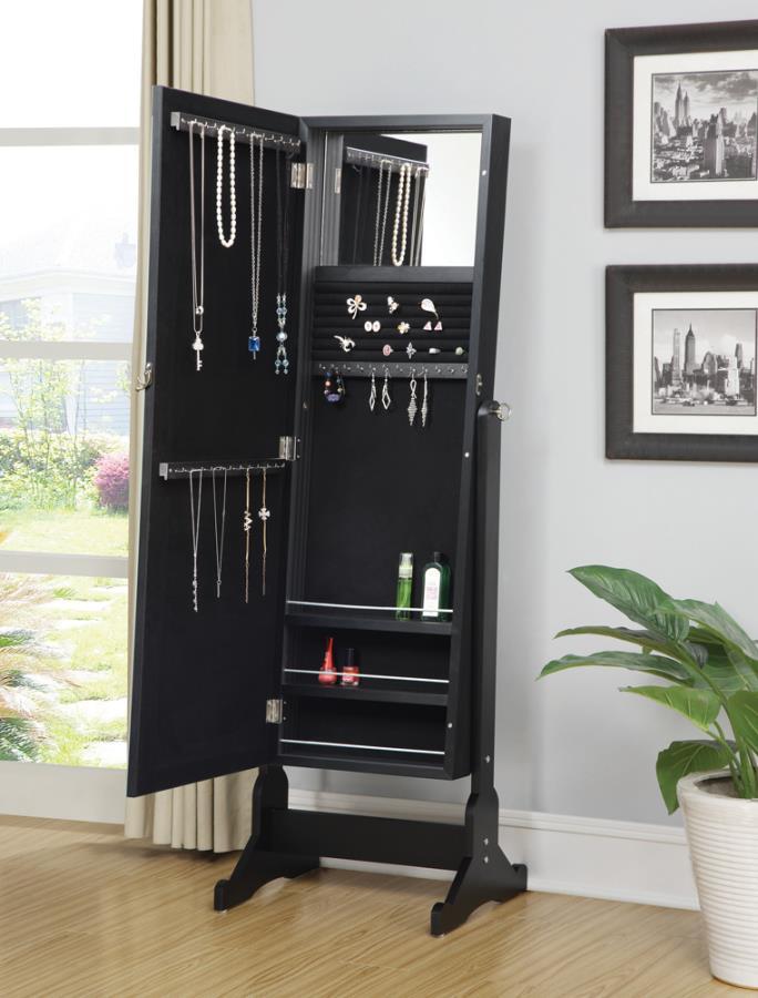 Cortez - Storage Jewelry Cheval Mirror - Black