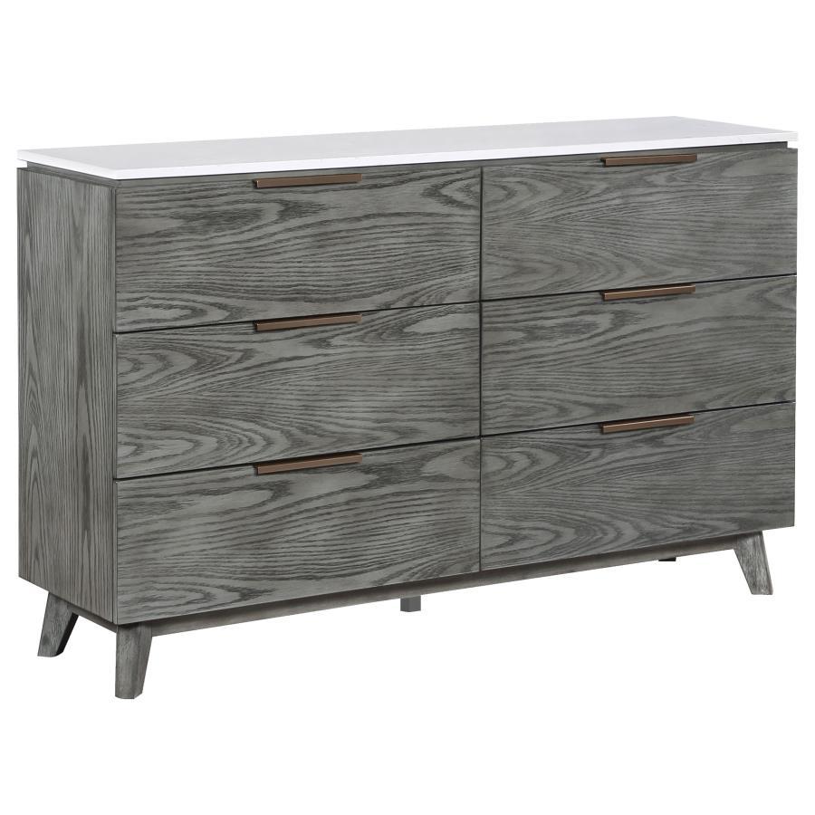 Nathan - 6-Drawer Dresser - White Marble and Grey