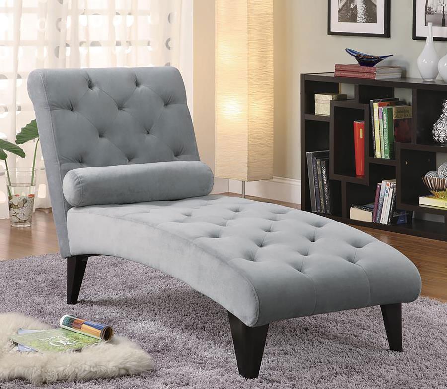 Daniel - Tufted Chaise With Small Bolster Pillow - Grey