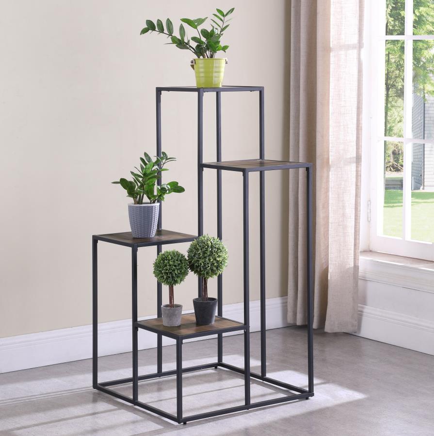 Rito - 4-Tier Display Shelf - Rustic Brown and Black