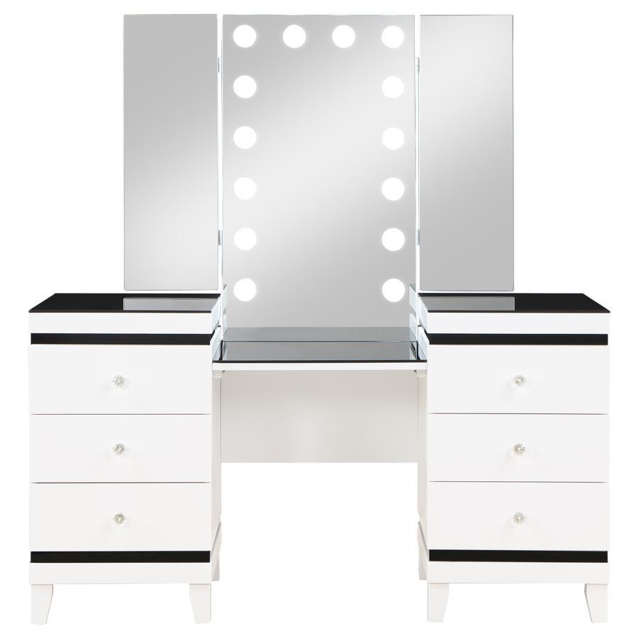Talei - 6-Drawer Vanity Set With Hollywood Lighting - Black and White