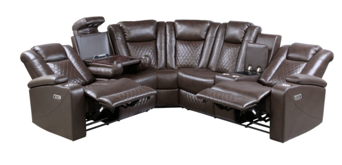Caelan Collection Brown 3-Piece Reclining Sectional with Drop-Down Cup Holders
