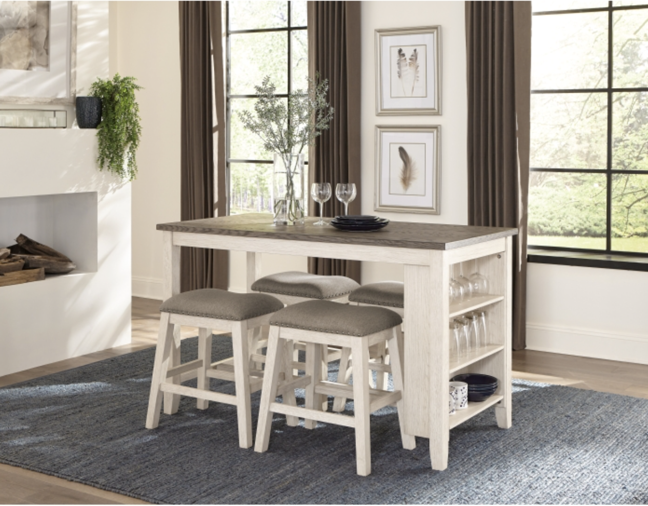 Timbre Collection 24" Counter Height Stools Whitewash (Set of 2)