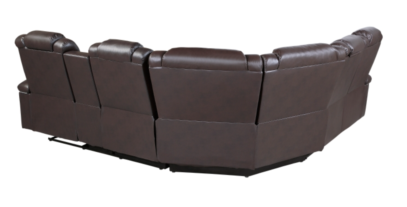 Caelan Collection Brown 3-Piece Reclining Sectional with Drop-Down Cup Holders