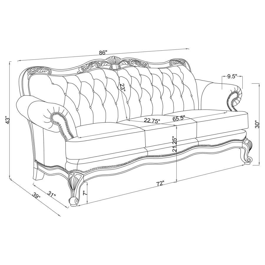 Victoria - Rolled Arm Sofa - Tri-Tone and Brown