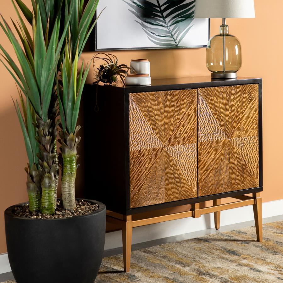 Zira - Sunburst 2-Door Accent Cabinet - Brown and Antique Gold