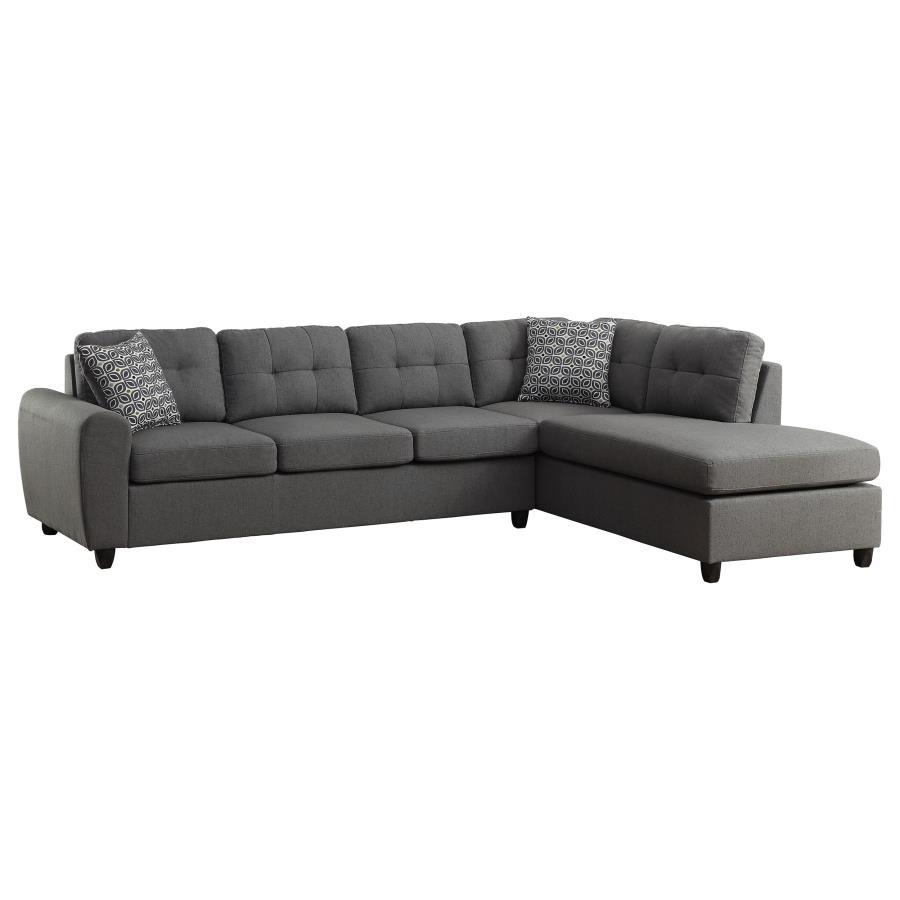 Stonenesse - Upholstered Tufted Sectional With Storage Ottoman - Grey