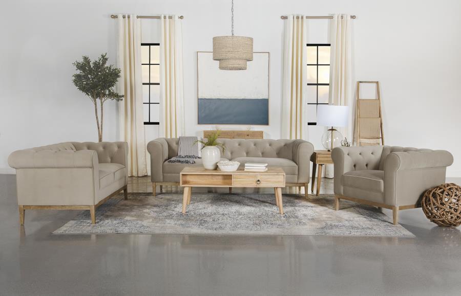 Sandrine - Button Tufted Tuxedo Arms Sofa - Camel
