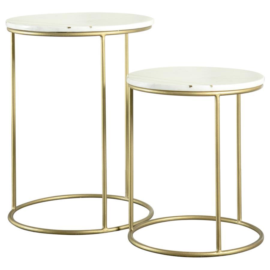 Vivienne - 2-Piece Round Marble Top Nesting Tables - White and Gold