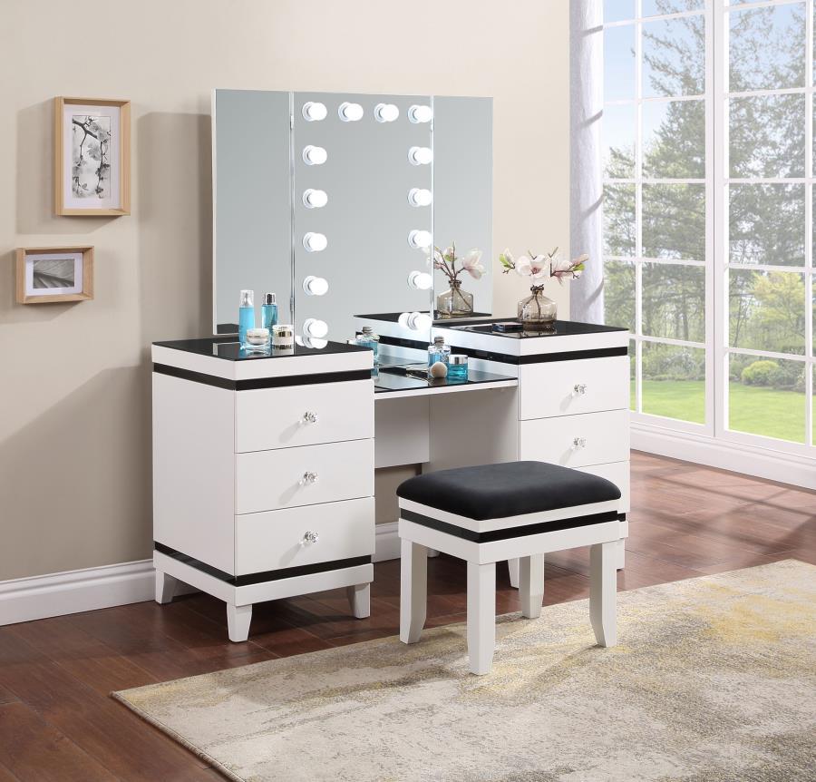 Talei - 6-Drawer Vanity Set With Hollywood Lighting - Black and White