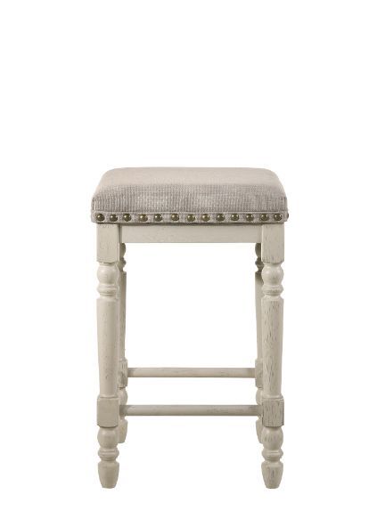 Tasnim - Stool (2 Piece) - Tan Fabric & Antique White Finish