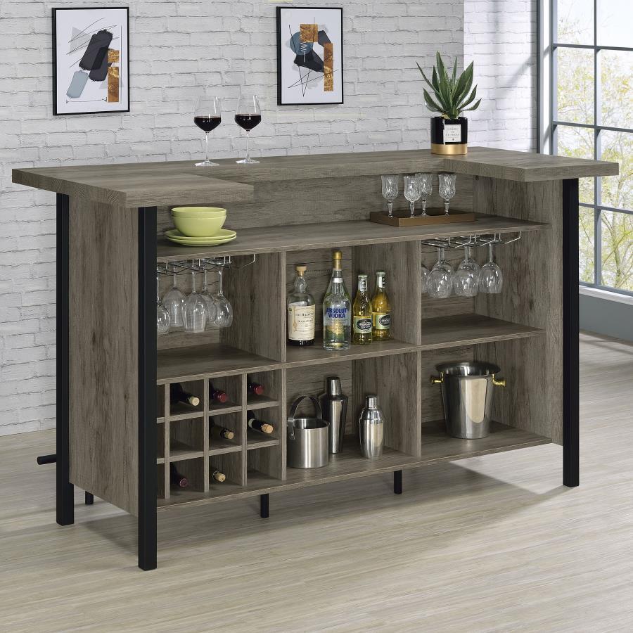 Bellemore - Bar Unit With Footrest - Grey Driftwood and Black