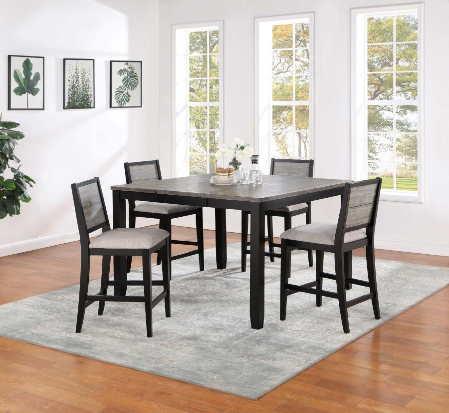 Elodie - 5-Piece Counter Height Dining Table Set With Extension Leaf - Grey and Black