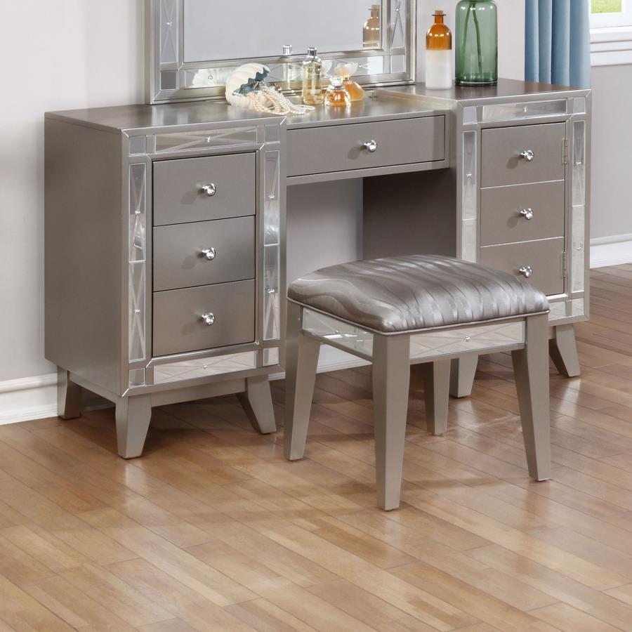 Leighton - Vanity Desk and Stool - Metallic Mercury