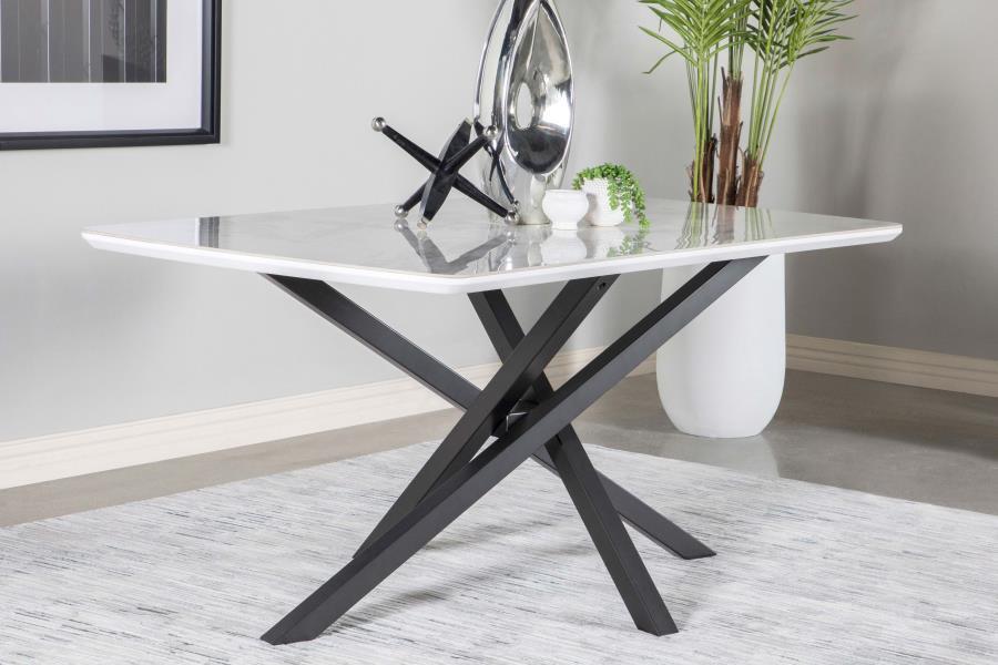 Paulita - Rectangular Dining Table - White and Gunmetal