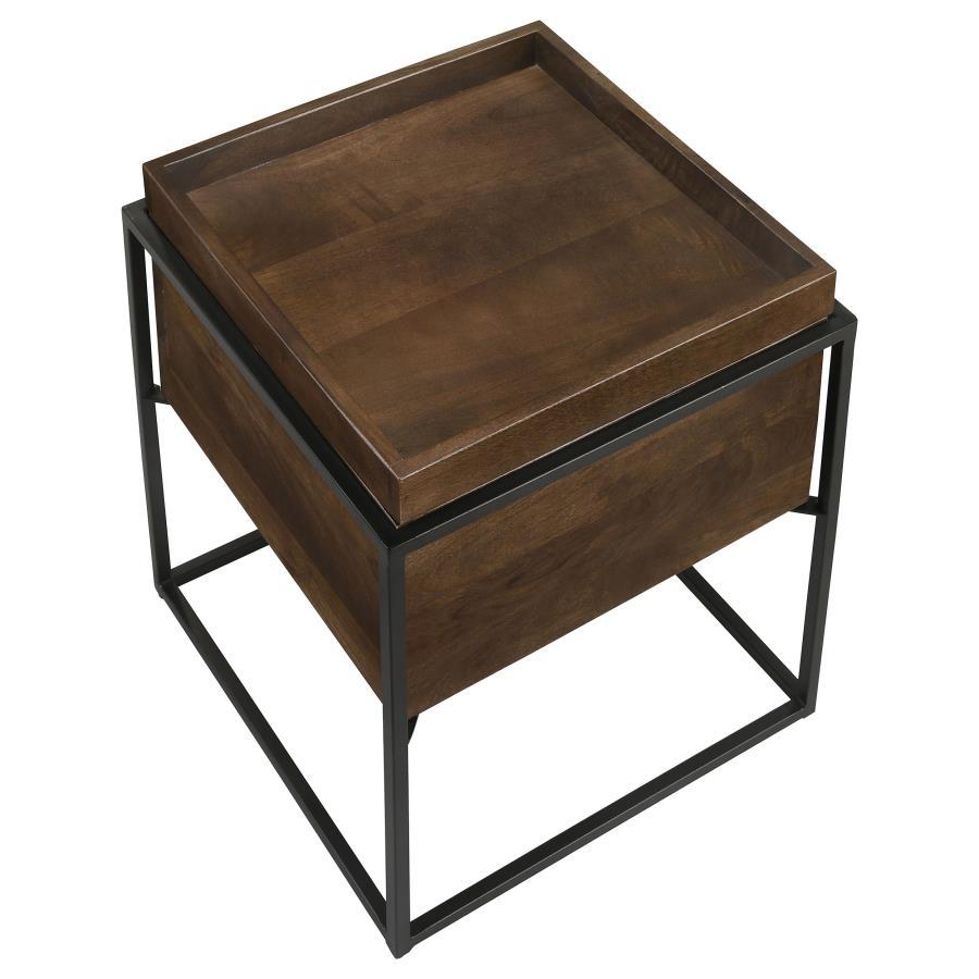Ondrej - Square Accent Table With Removable Top Tray - Dark Brown and Gunmetal