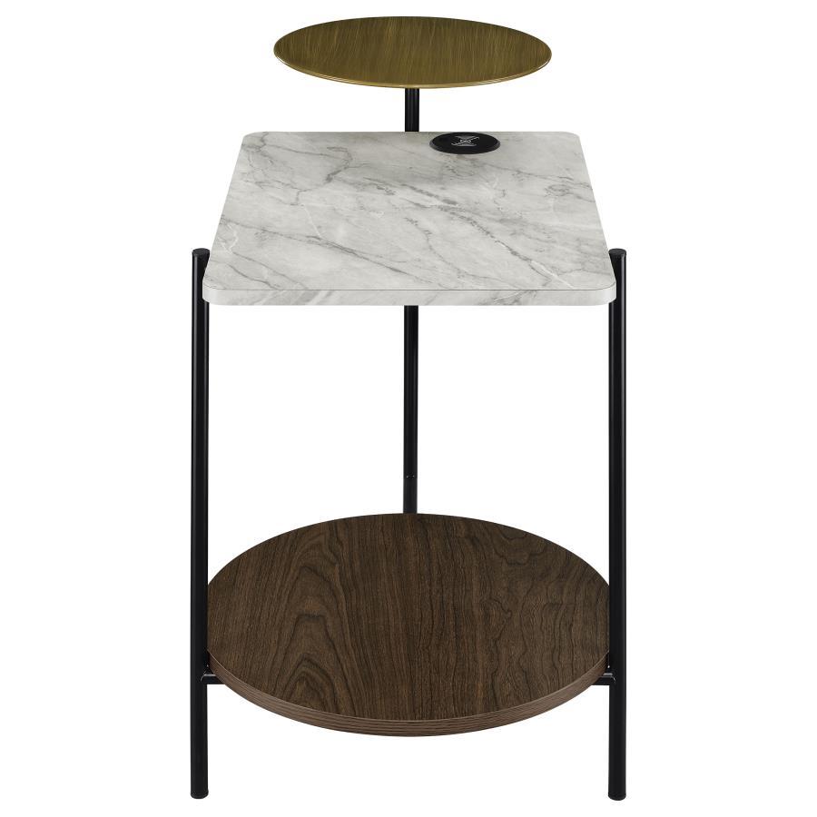 Ottilie - 3-Tier Side Table With Wireless Charger - White and Black