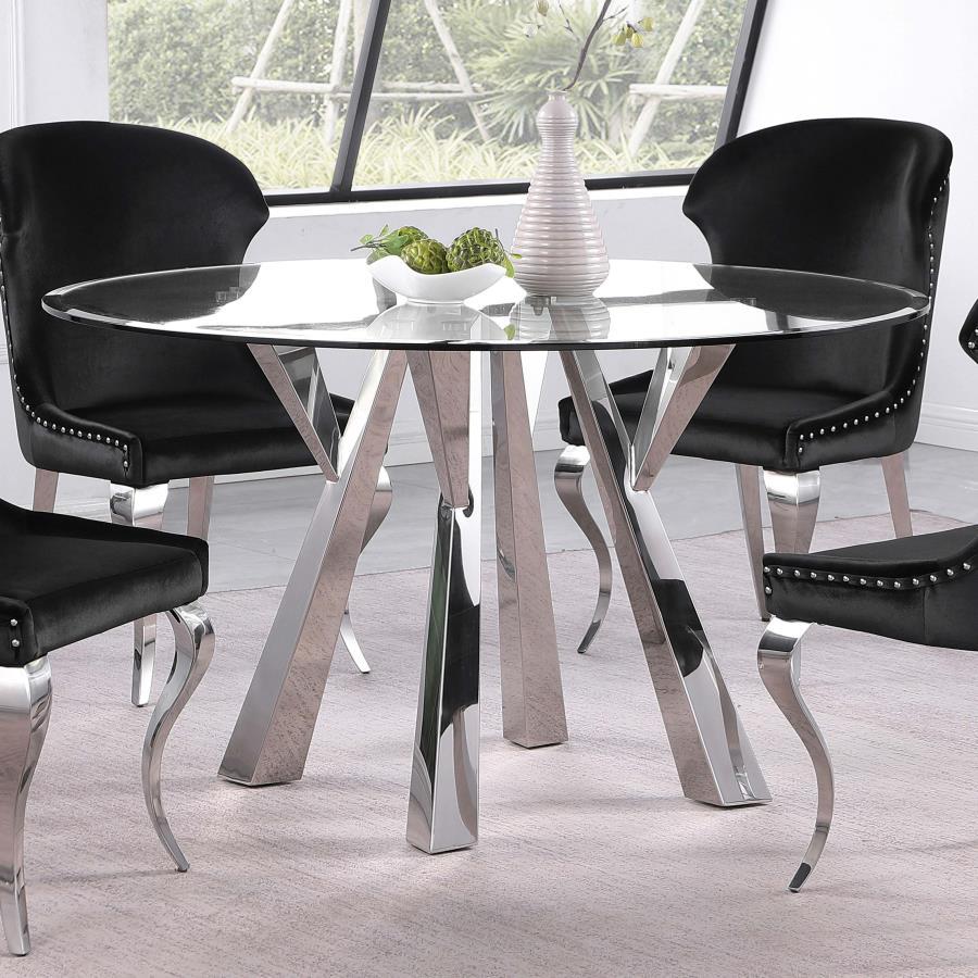 Alaia - Round Glass Top Dining Table - Clear and Chrome