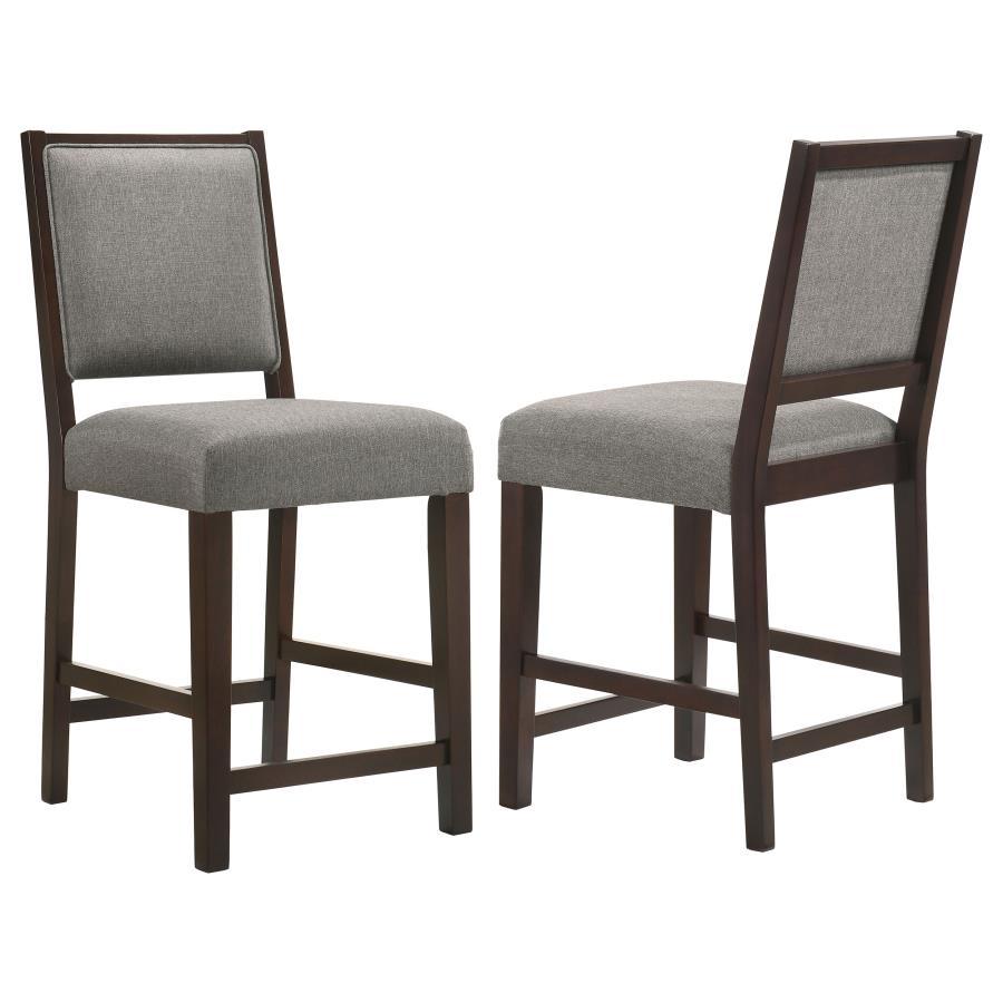 Bedford - Upholstered Open Back Counter Height Stools With Footrest (Set of 2) - Grey and Espresso